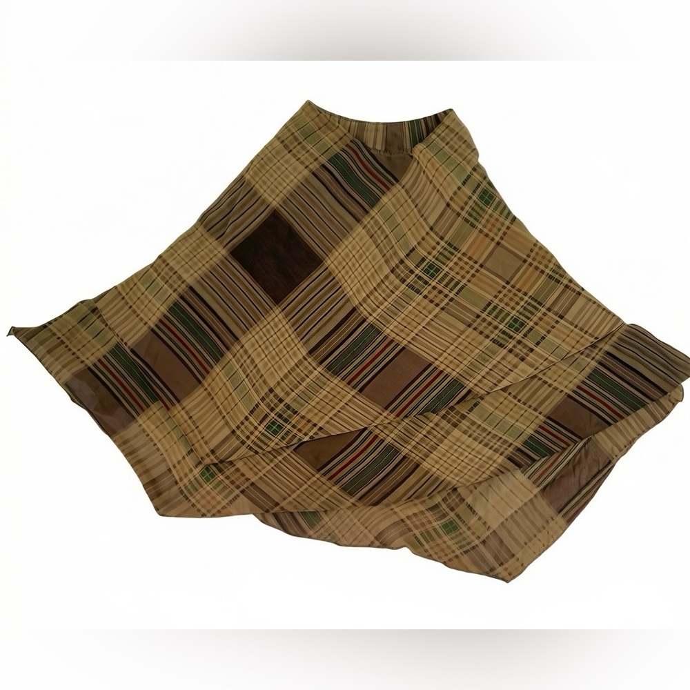New Ralph Lauren 100% Silk Asymmetrical Plaid Skirt – Flowy Handkerchief Hem - Picture 3 of 5